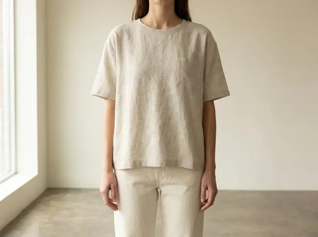A finished boxy tee sewn from the Sewzy pattern