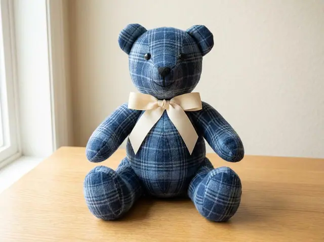 Memory Bear, a finished stuffed toy sewn from the pattern